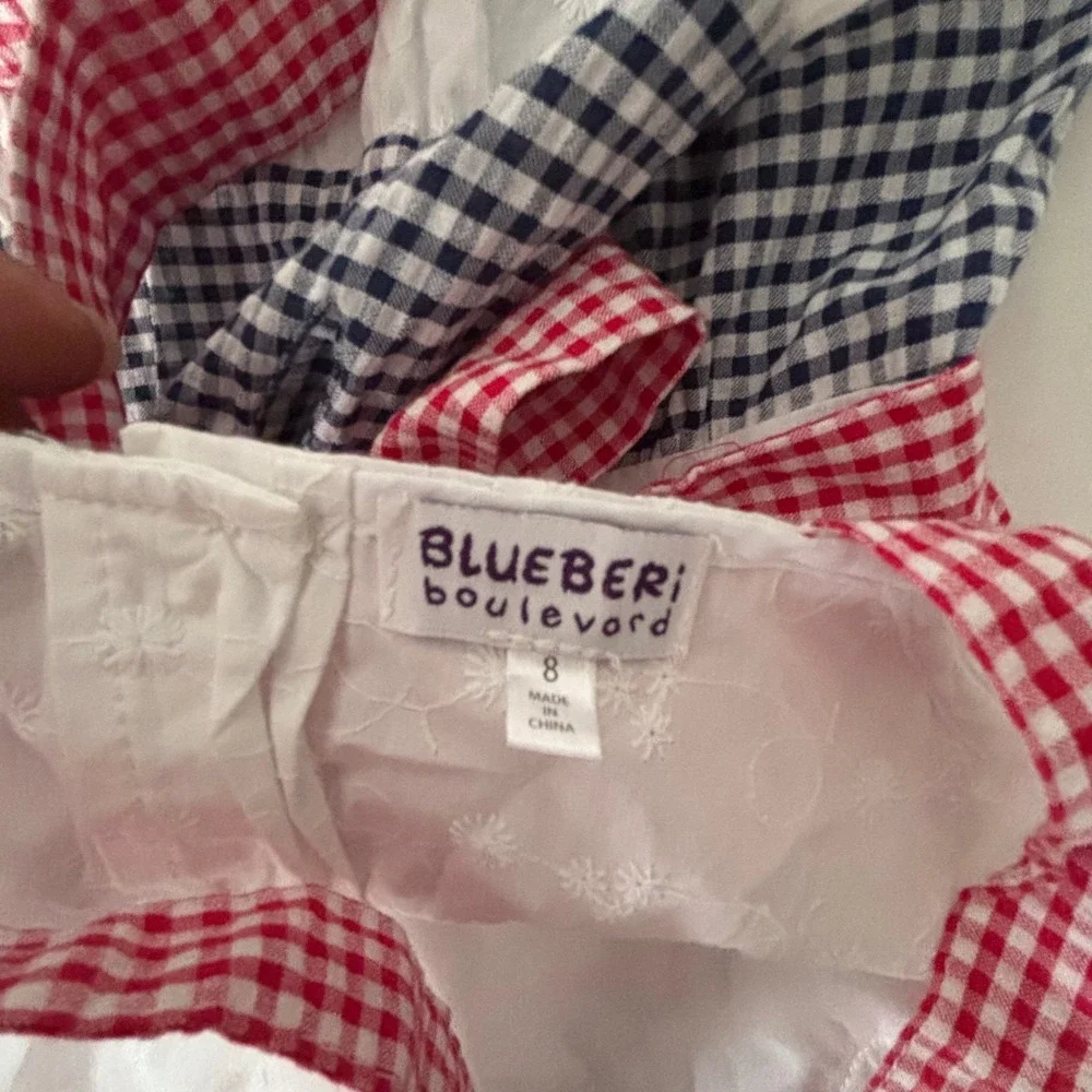 Blueberi‎ Boulevard Girls 8 Patriotic Stars Stripes Dress Gingham Eyelet USA EUC
